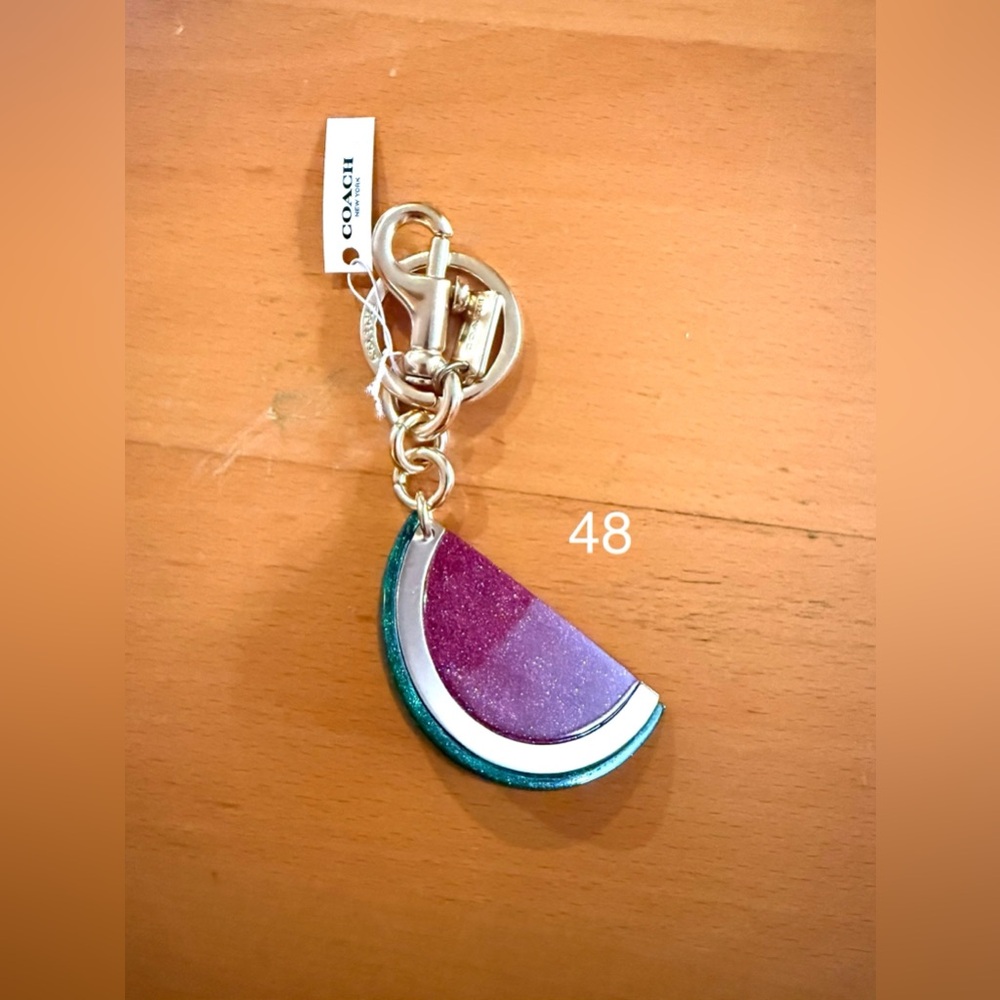 Coach Multicolor Glitter Watermelon Slice Keychain - Purple, Pink, Teal